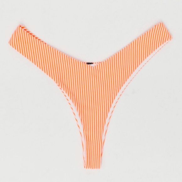 NWT Urban Outfitters Seersucker Bikini Bottoms Neon Orange White Pinstripes - Picture 5 of 7